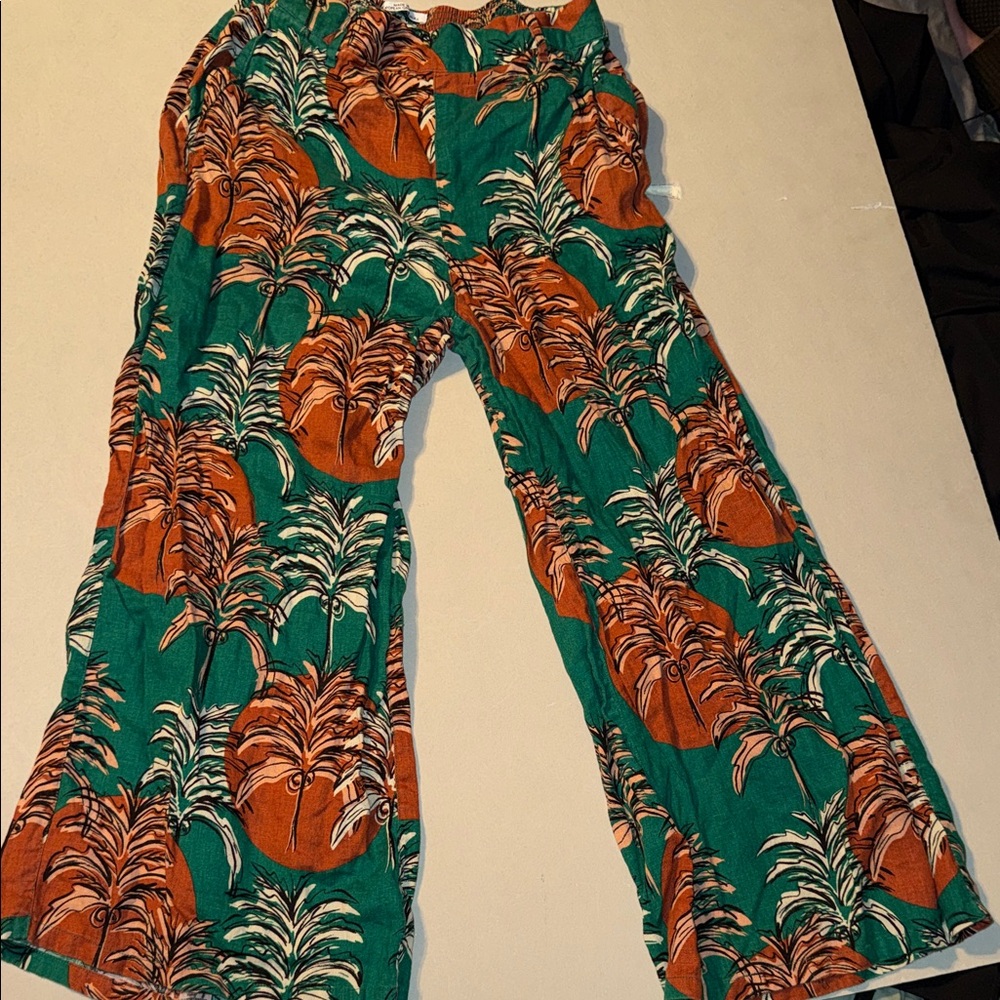 Nicole miller New York Tropical Print Wide-Leg Pants Small